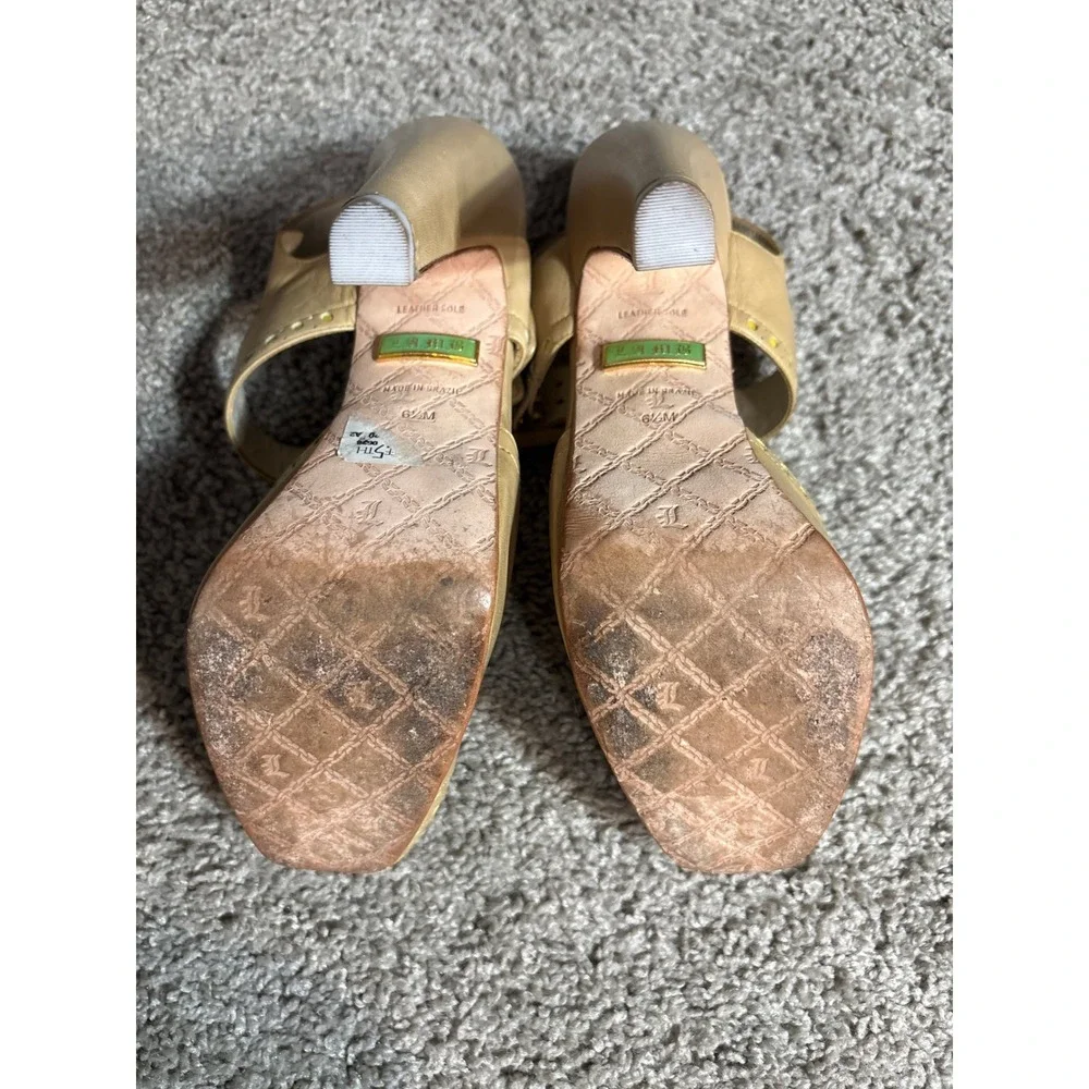 LAMB Gwen Stefani Tan Beige Yellow Perforated Platform Mary Jane Heels Pumps 6.5